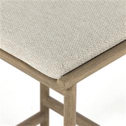 Karimm Coastal Beach Beige Upholstered Natural Teak Wood Frame Outdoor Counter Stool|