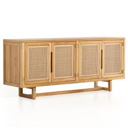Tropica Coastal Beach Natural Brown Teak Wood Faux Rattan Outdoor Sideboard|