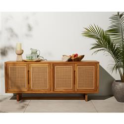 Tropica Coastal Beach Natural Brown Teak Wood Faux Rattan Outdoor Sideboard|