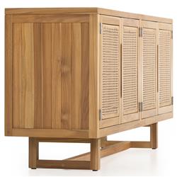 Tropica Coastal Beach Natural Brown Teak Wood Faux Rattan Outdoor Sideboard|