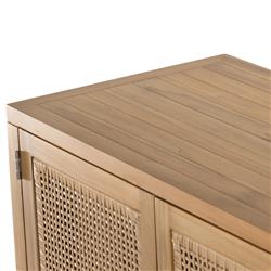Tropica Coastal Beach Natural Brown Teak Wood Faux Rattan Outdoor Sideboard|