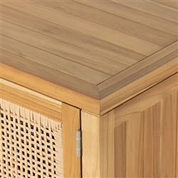 Tropica Coastal Beach Natural Brown Teak Wood Faux Rattan Outdoor Sideboard|