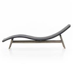 Ivanna Coastal Beach Black Woven Seat Grey Teak Wood Frame Outdoor Chaise Lounge|