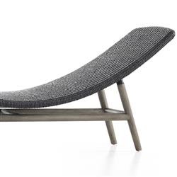 Ivanna Coastal Beach Black Woven Seat Grey Teak Wood Frame Outdoor Chaise Lounge|