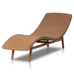 Ivanna Coastal Beach Natural Brown Woven Seat Teak Wood Frame Outdoor Chaise Lounge|