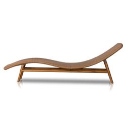 Ivanna Coastal Beach Natural Brown Woven Seat Teak Wood Frame Outdoor Chaise Lounge|