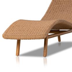 Ivanna Coastal Beach Natural Brown Woven Seat Teak Wood Frame Outdoor Chaise Lounge|