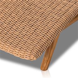 Ivanna Coastal Beach Natural Brown Woven Seat Teak Wood Frame Outdoor Chaise Lounge|