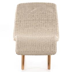 Ivanna Coastal Beach White Woven Seat Brown Teak Wood Frame Outdoor Chaise Lounge|