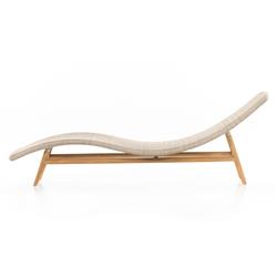 Ivanna Coastal Beach White Woven Seat Brown Teak Wood Frame Outdoor Chaise Lounge|