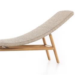 Ivanna Coastal Beach White Woven Seat Brown Teak Wood Frame Outdoor Chaise Lounge|