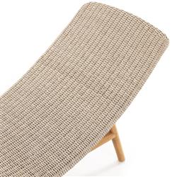 Ivanna Coastal Beach White Woven Seat Brown Teak Wood Frame Outdoor Chaise Lounge|