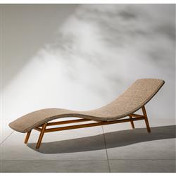 Ivanna Coastal Beach White Woven Seat Brown Teak Wood Frame Outdoor Chaise Lounge|