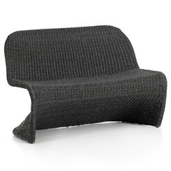 Ivanna Coastal Beach Black Woven Wicker Outdoor Dining Bench|