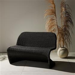 Ivanna Coastal Beach Black Woven Wicker Outdoor Dining Bench|