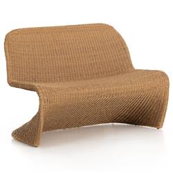 Ivanna Coastal Beach Natural Brown Woven Wicker Outdoor Dining Bench|