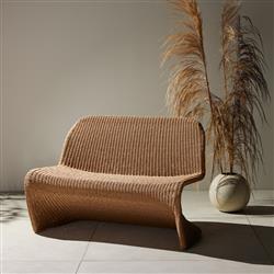 Ivanna Coastal Beach Natural Brown Woven Wicker Outdoor Dining Bench|