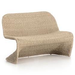 Ivanna Coastal Beach White Woven Wicker Outdoor Dining Bench|