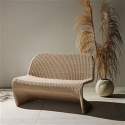 Ivanna Coastal Beach White Woven Wicker Outdoor Dining Bench|