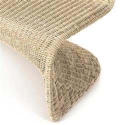 Ivanna Coastal Beach White Woven Wicker Outdoor Dining Bench|