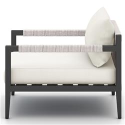 Cheryl Rustic Lodge White Upholstered Black Aluminum Outdoor Dining Arm Chair|