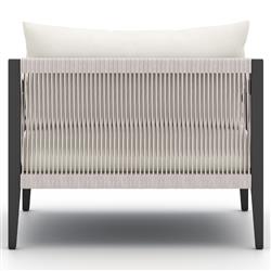 Cheryl Rustic Lodge White Upholstered Black Aluminum Outdoor Dining Arm Chair|