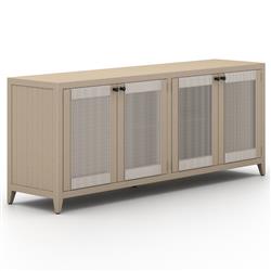 Cheryl Rustic Lodge Natural Teak Wood Grey Rope Accent Outdoor 4 Door Sideboard|