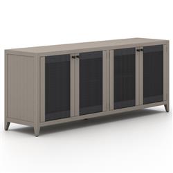 Cheryl Rustic Lodge Grey Teak Wood Dark Rope Accent Outdoor 4 Door Sideboard|