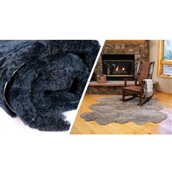 Coen Modern Dark Navy Curly Short Wool Sheepskin Single Pelt Fur Rug - 2'x3'1"|