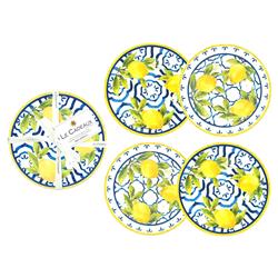 Palermo Global White Melamine Lemon Print Appetizer Plate - Set of 4|