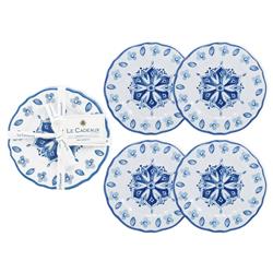 Moroccan Global White Melamine Blue Floral Appetizer Plate - Set of 4|