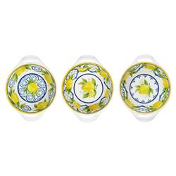 Palermo Global White Melamine Lemon Print Mini Handled Bowl - Set of 3|