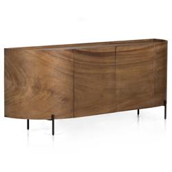 Khalil Rustic Lodge Dark Brown Wood Bronze iron Curved Sideboard|
