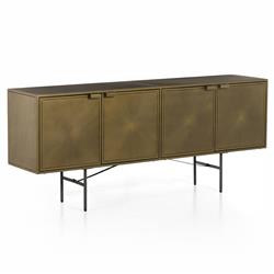 Karlin Industrial Loft Brass Gold Sunburst Patterned Iron 4 Door Sideboard|