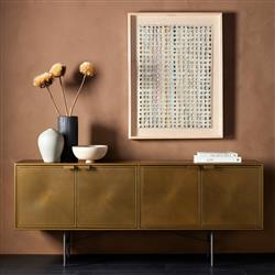 Karlin Industrial Loft Brass Gold Sunburst Patterned Iron 4 Door Sideboard|