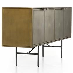 Karlin Industrial Loft Brass Gold Sunburst Patterned Iron 4 Door Sideboard|