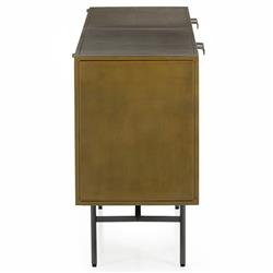 Karlin Industrial Loft Brass Gold Sunburst Patterned Iron 4 Door Sideboard|