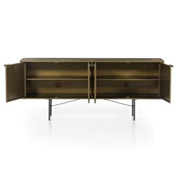 Karlin Industrial Loft Brass Gold Sunburst Patterned Iron 4 Door Sideboard|