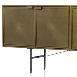 Karlin Industrial Loft Brass Gold Sunburst Patterned Iron 4 Door Sideboard|