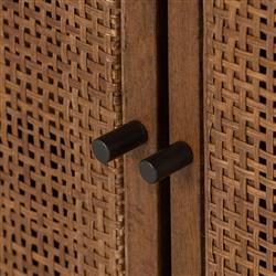 Emilie Coastal Beach Brown Mango Wood Black Iron Woven Cane 4 Door Sideboard|