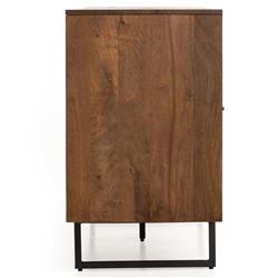 Emilie Coastal Beach Brown Mango Wood Black Iron Woven Cane 4 Door Sideboard|