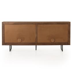 Emilie Coastal Beach Brown Mango Wood Black Iron Woven Cane 4 Door Sideboard|