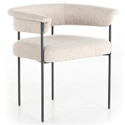 Penelope Industrial Off White Upholstered Black Iron Barrel Dining Arm Chair|