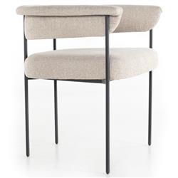 Penelope Industrial Off White Upholstered Black Iron Barrel Dining Arm Chair|