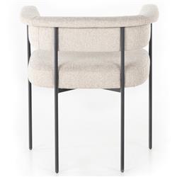 Penelope Industrial Off White Upholstered Black Iron Barrel Dining Arm Chair|