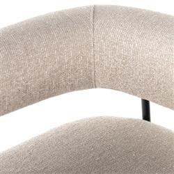 Penelope Industrial Off White Upholstered Black Iron Barrel Dining Arm Chair|