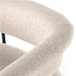 Penelope Industrial Off White Upholstered Black Iron Barrel Dining Arm Chair|