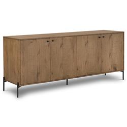 Alina Rustic Lodge Brown Oak Wood Black Iron 4 Door Rectangular Sideboard|