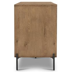 Alina Rustic Lodge Brown Oak Wood Black Iron 4 Door Rectangular Sideboard|