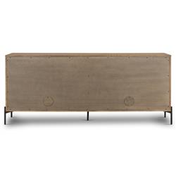 Alina Rustic Lodge Brown Oak Wood Black Iron 4 Door Rectangular Sideboard|